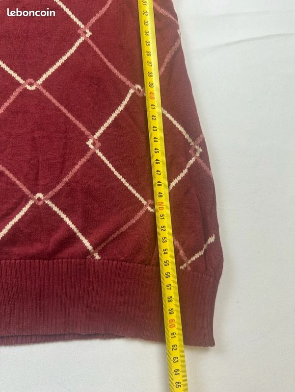 Pull Tommy Hilfiger col en V losanges finitions côtelées style argyle logo brodé Femme taille M (image 5)