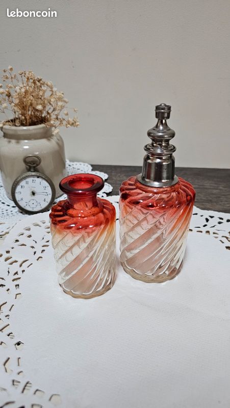 Encrier Ancien Cristal Baccarat - Modèle Bambou Tors - France Début 1900's