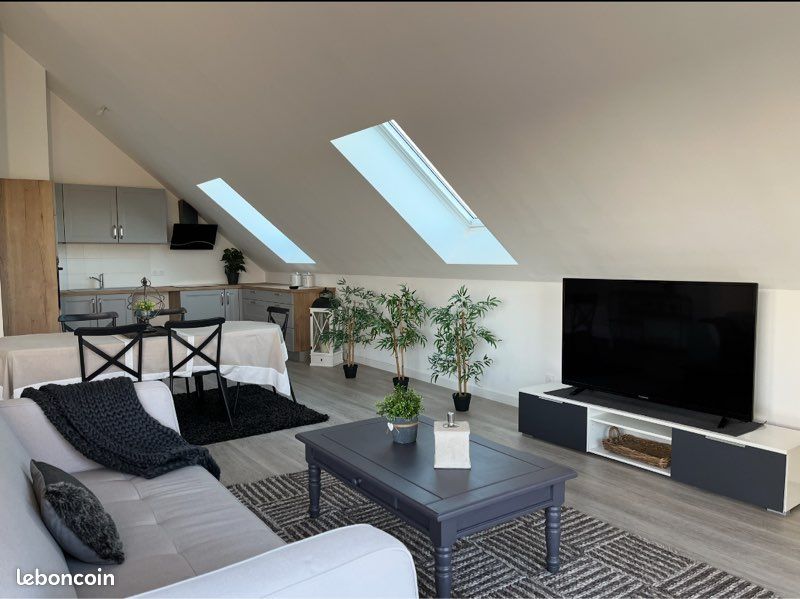 Long Meuble TV en bois blanc et gris foncé anthracite. 2 grands tiroirs (image 3)