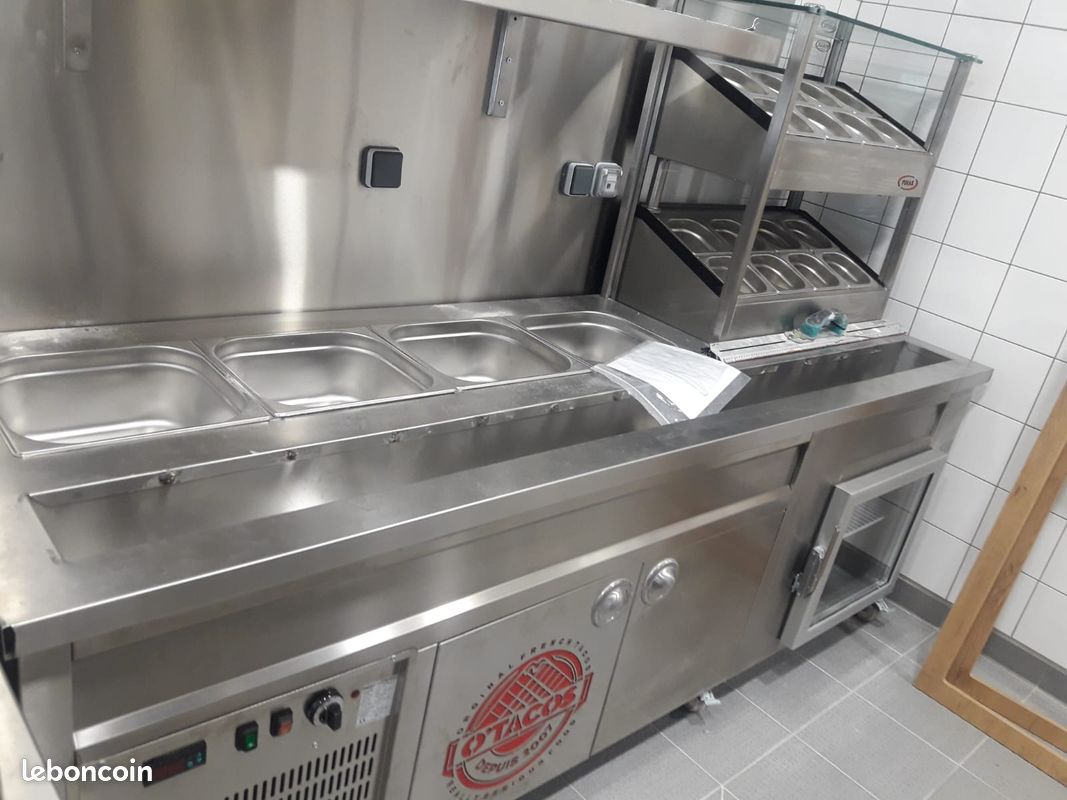 Table de préparation tacos, burgers et sandwichs – Meuble 3-en-1 – Bain-marie, saladette réfrigérée et tranché et plan de travail neutre - pimak (image 4)
