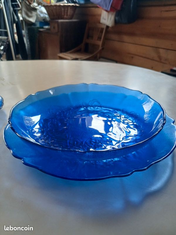 Lot De 6 Sous-tasses En Verre ARCOROC - Couleur Bleu Cobalt Vintage - Fabriqué En France