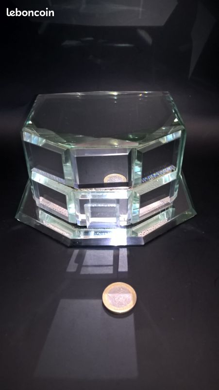Boîte à Bijoux Ancienne Avec Miroir En Verre Taillé & Biseauté + Tiroir - Vintage