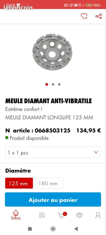 Meule boisseau diamant Premium 125 mm pour le béton 22,23 mm EIBENSTOCK