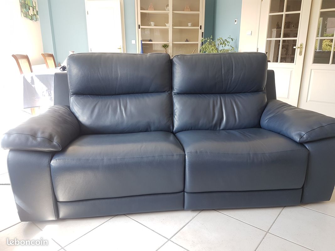 Canapé Poltrone Sofa en cuir bleu (image 1)