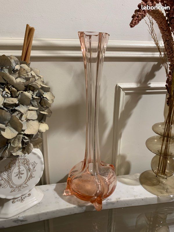 Vintage/ancien - soliflore ancien đ verre Ă©pais rose đ„° vase vintage art dĂ©co (image 4)