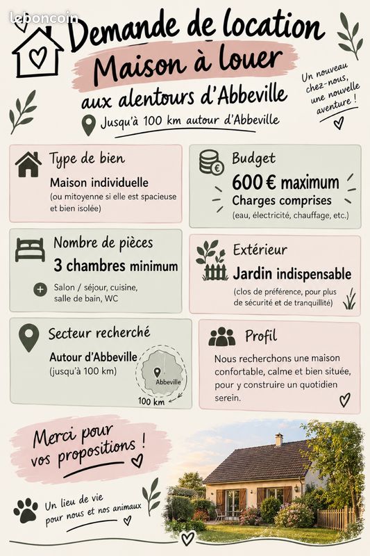 Maison 3 pièces 90 m² · à Abbeville · 90 m² · 600 €/mois