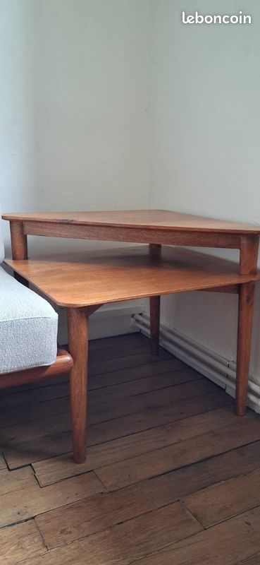 Table basse bout de canapé scandinave vintage années 1960-1970, en bois (image 1)