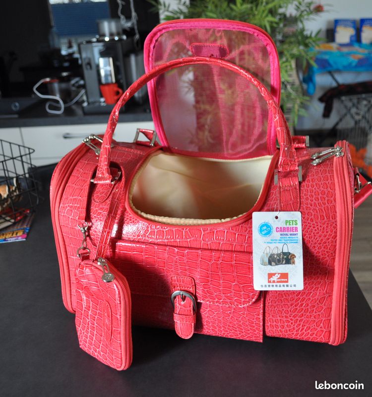 Sac de transport de luxe pour chien et chat royale want rose motif