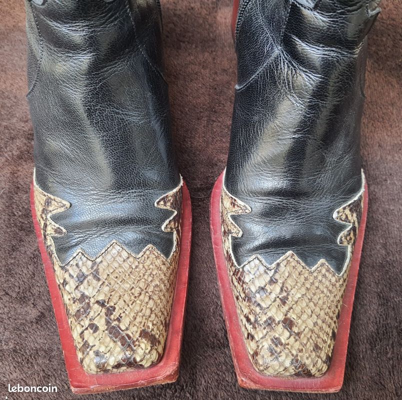 Bottines cuir noir et imitation croco- 38 (image 2)