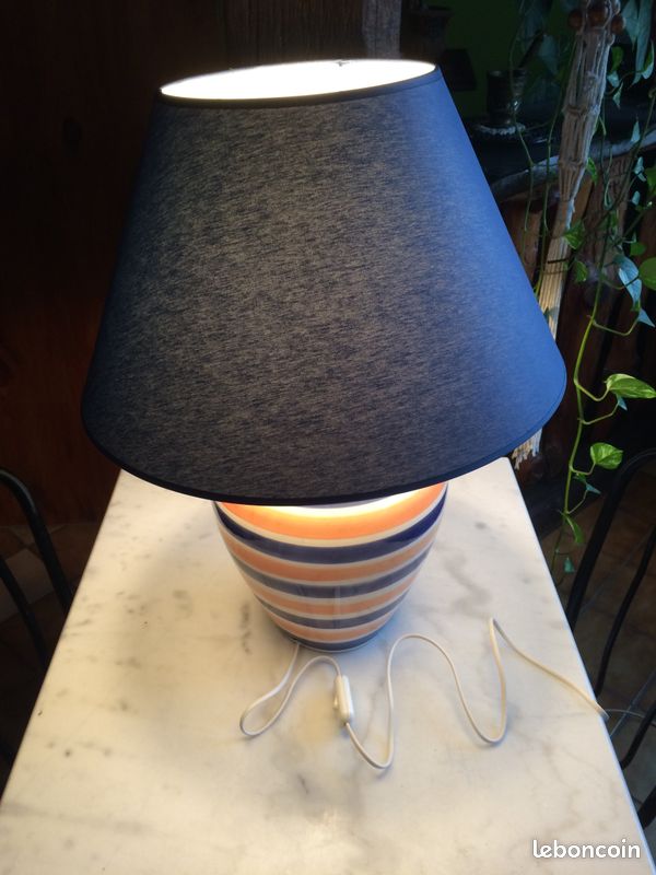 LAMPE A POSER EN PORCELAINE BLEUE et ORANGE (image 2)