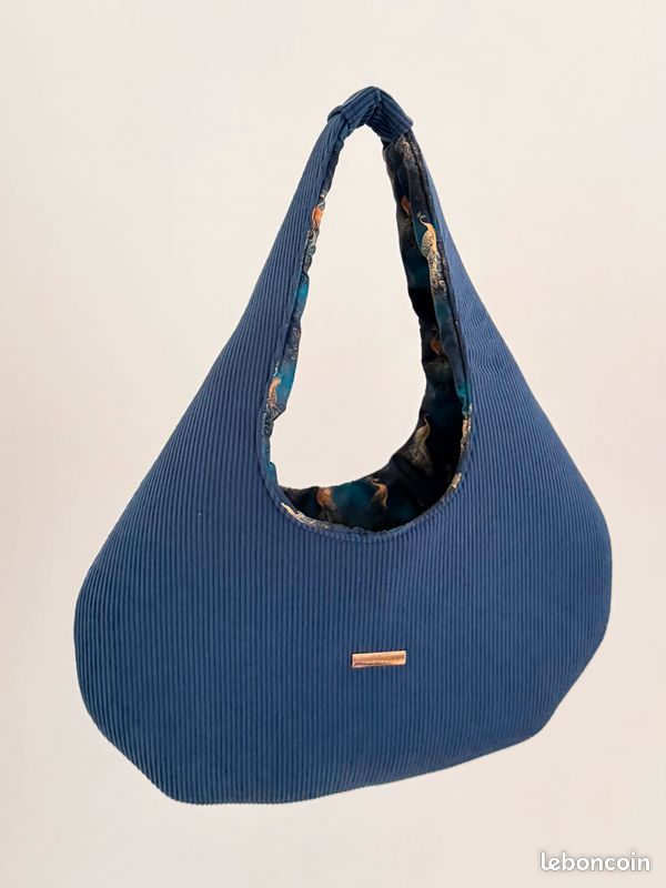 Sac HOBO réversible velours côtelé Bleu (image 1)