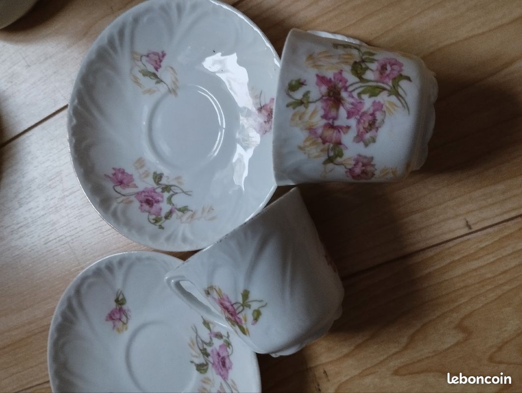 Service à café ancien fin XIX ou début XX ème limoges en porcelaine décor floral (image 5)