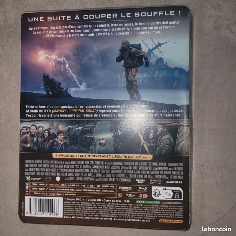 Groenland 2: Migration steelbook 4k Blu-ray ultra HD Gérard Butler (image 2)