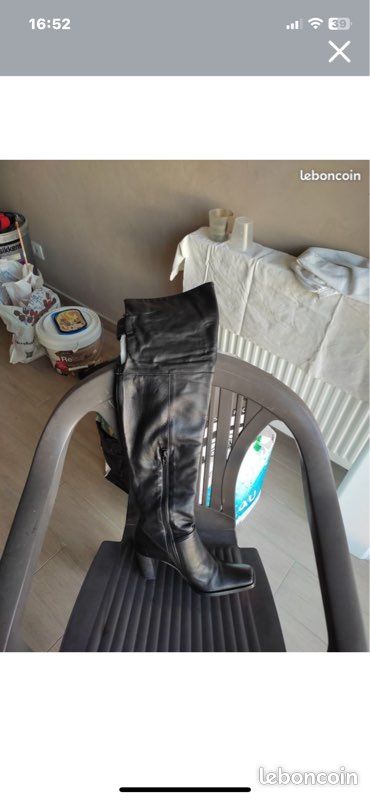 Bottes Cuissardes En Cuir Noir Taille 39 - Presque Neuves, Portées Une Seule Fois