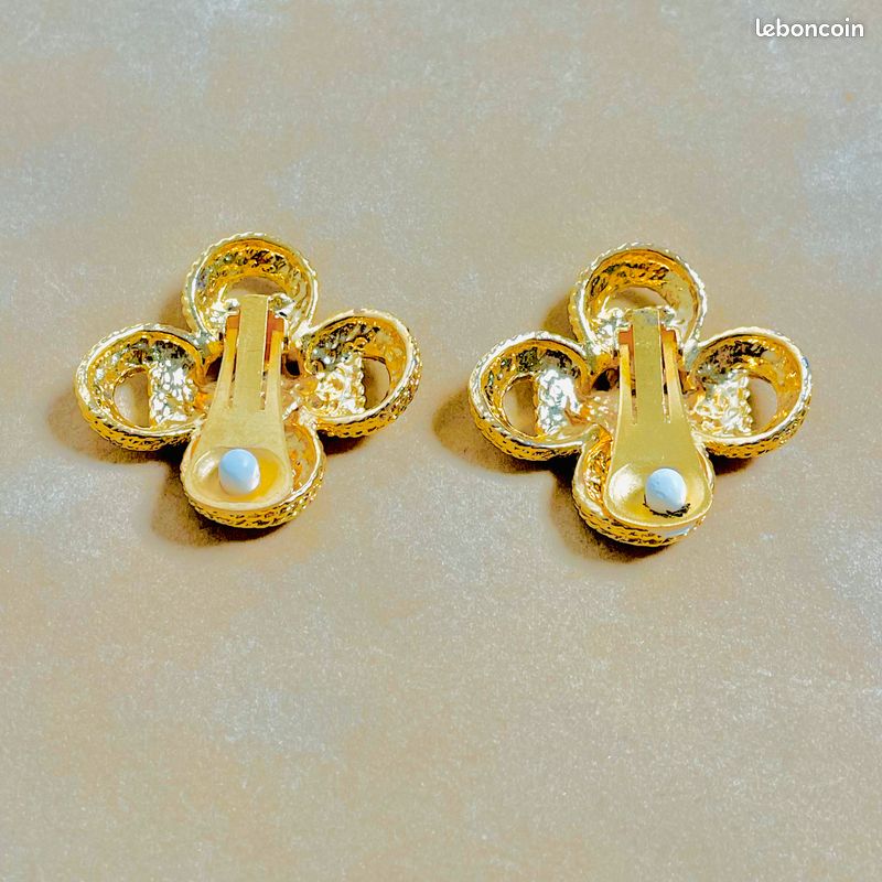 Boucles D'oreilles Vintage Années 80 - Clips XXL 38mm En Résine Dorée Galvanisée - Bijou Créateur - Occasion
