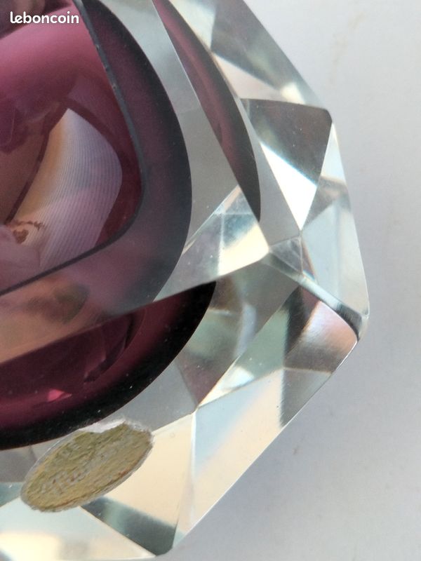 Cendrier vide poche Murano cristal mauve forme diamant de Flavio Poli design 1970 (image 5)
