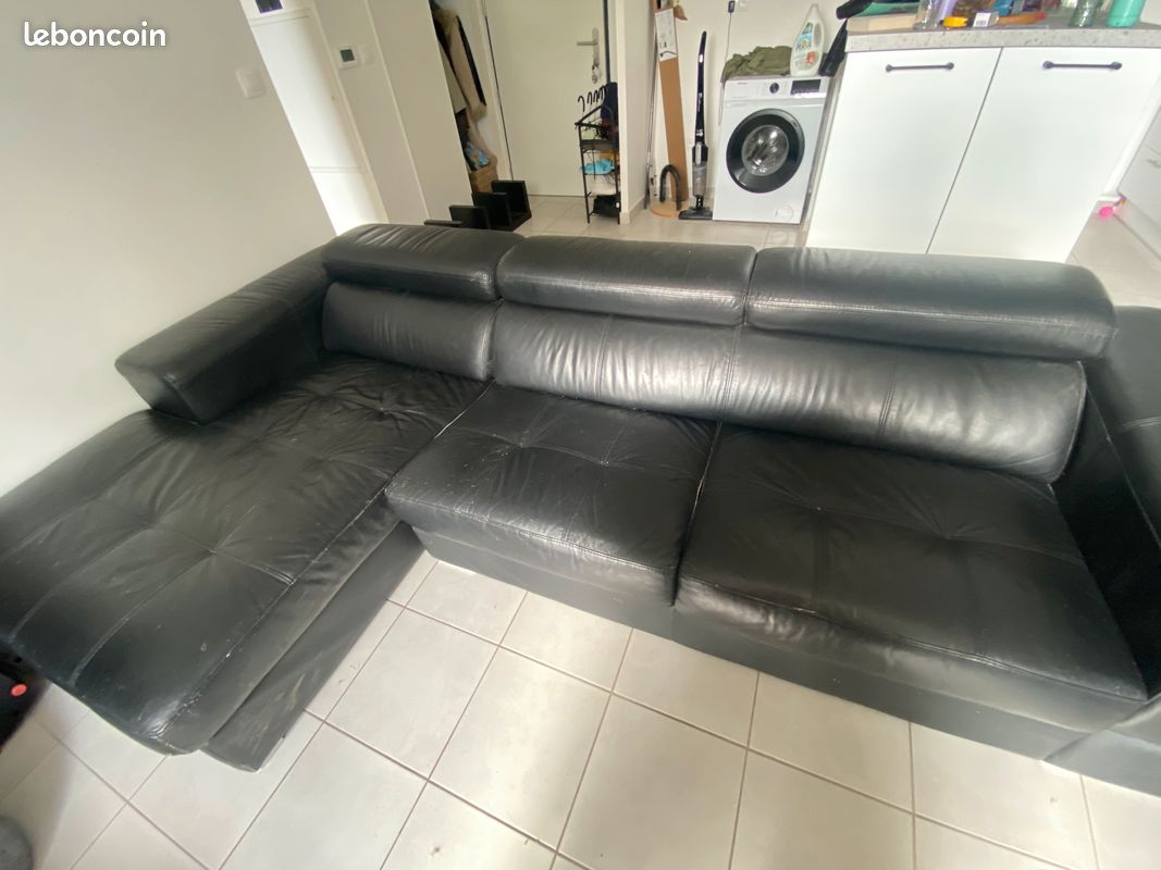 Vente canapé noir cuir avec méridienne (image 1)