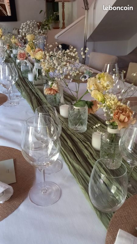 10 Chemins De Table En étamine Vert Sauge – 3m De Long, Décoration Boho Mariage Ou Fête