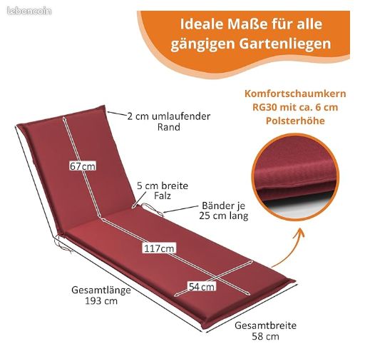 Coussin d'extérieur pour chaises Longues | Chaise de Jardin | Bain de Soleil (image 2)