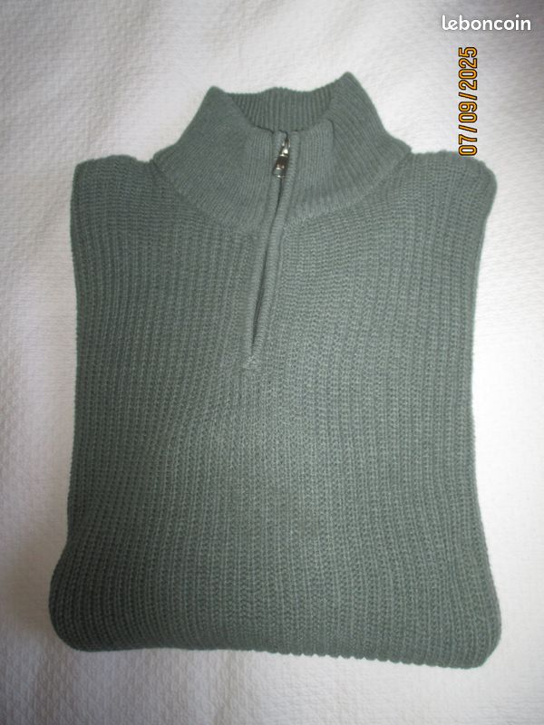 Pull Homme Col Zippé Vert Amande T.40/L neuf avec étiquette (image 1)