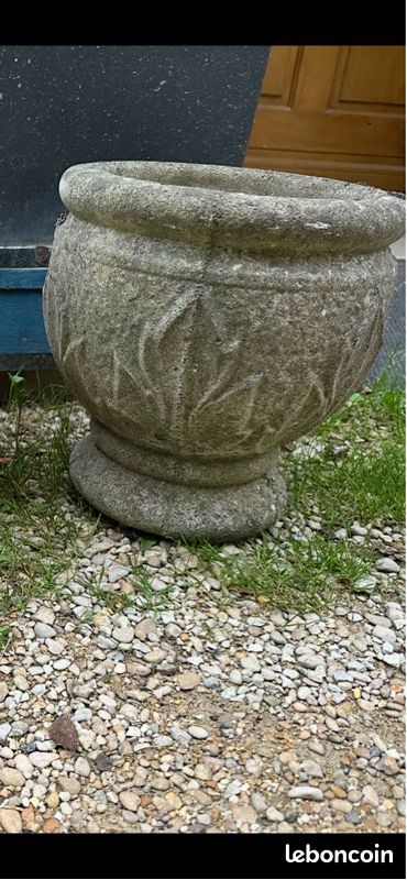 Paire de jardinières vintage en pierre Grandon Frès, motif ultra rare, années 1960 (image 3)