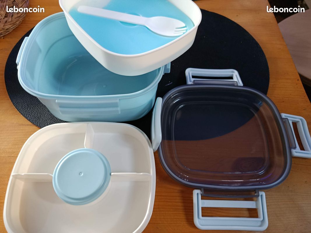 Boîte à déjeuner bento 1600ml Saladbox NEUVE – 4 compartiments + pot à sauce – Parfaite pour école, pique-nique, bureau (image 7)