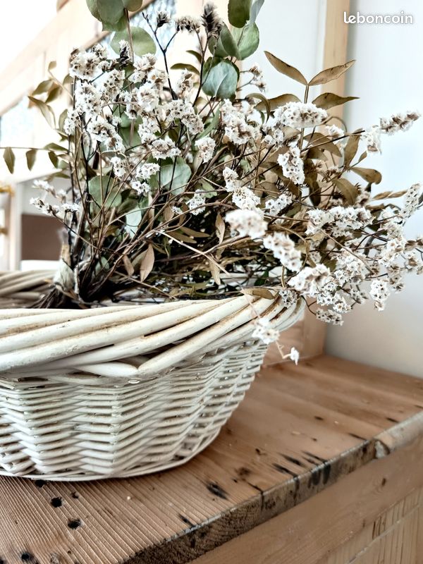 Vintage panier en rotin de style amérindien avec cuir et détails