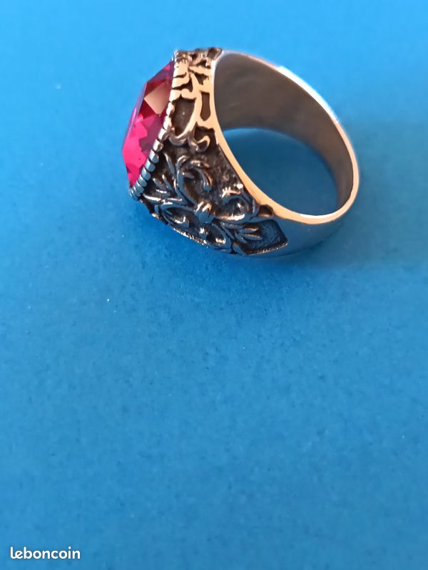 Bague Homme Acier Inoxydable 316L Avec Rubis - Style Flamme Vintage élégant Et Durable