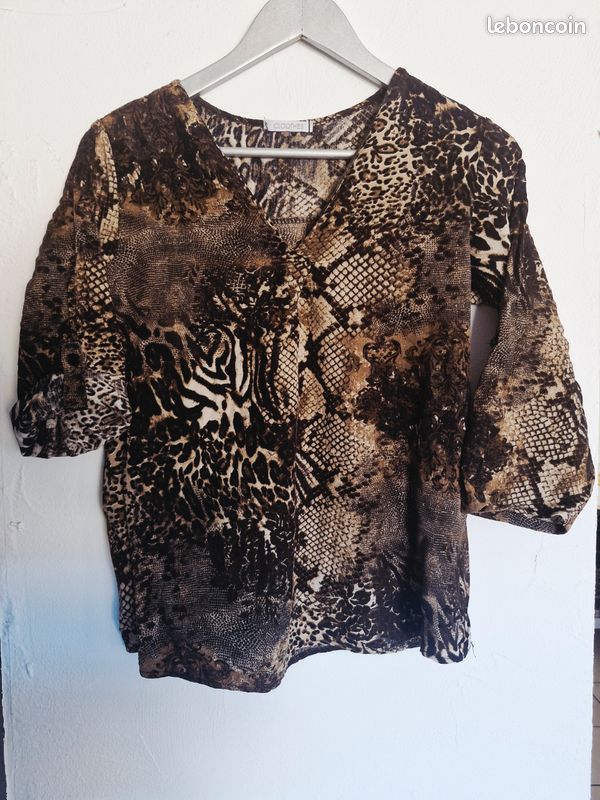 💙 Blouse style chemisier manches 3/4 léopard 36 (image 1)