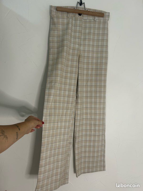 Pantalon Chino à Carreaux Beige Taille 38 - Marque H&M, Occasion En Très Bon état - Coupe Classique