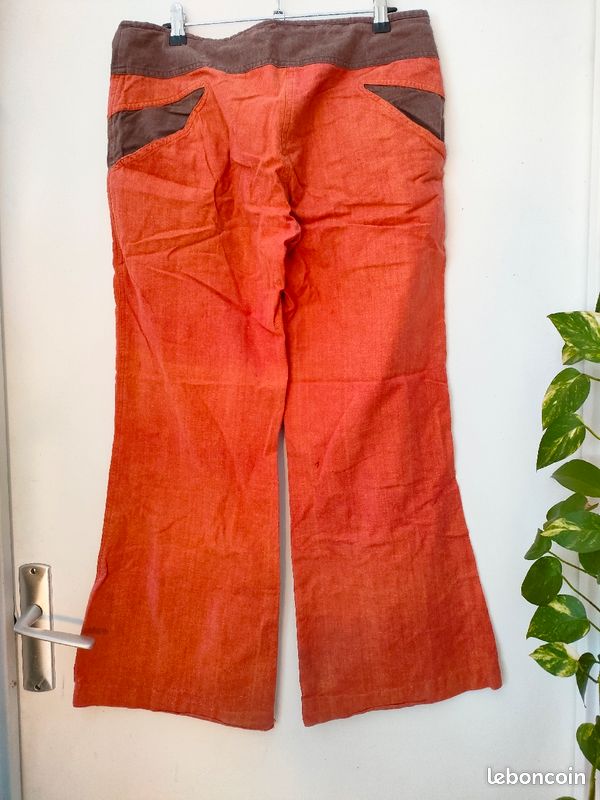 Pantalon orange coton taille L (image 4)