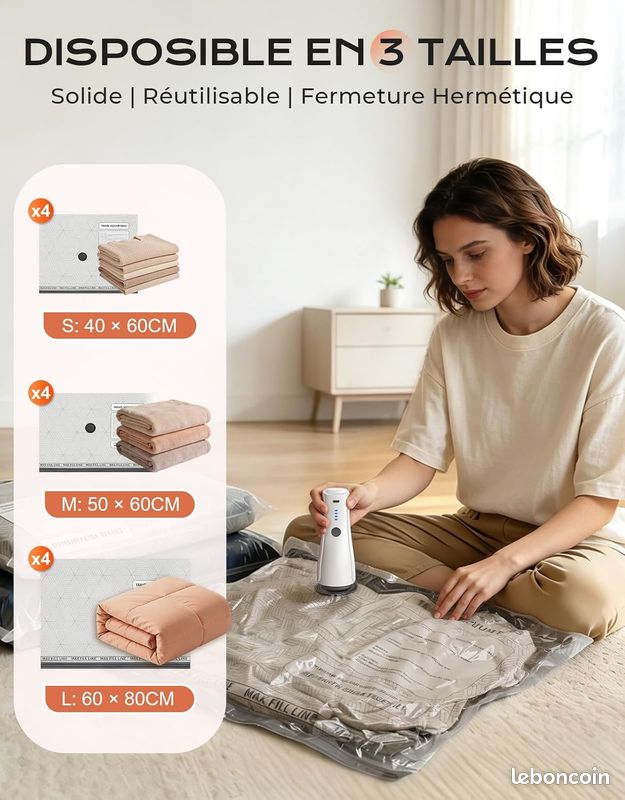 Kit Aspirateur Pompe Électrique Avec 12 Sacs Rangement Vêtements Sous Vide*NEUF (image 4)