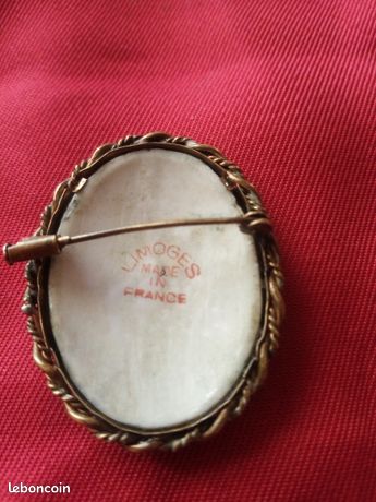 Broche Limoges Sur Métal Argenté - Vintage, Bon état D'usage - Occasion