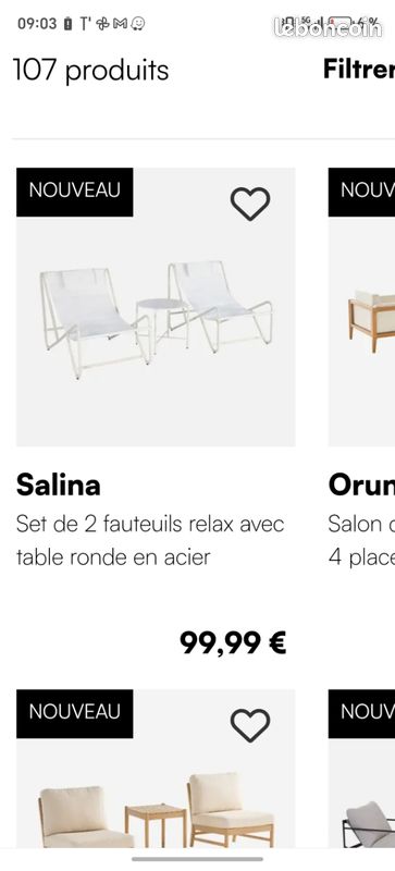 NEUF- 2 Fauteuils de jardin avec table basse (image 2)