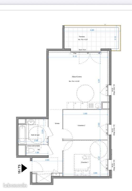 Appartement 3 pièces 64 m² · à Échirolles · 63,5 m² · 975 €/mois