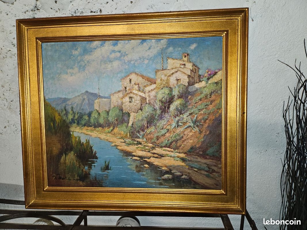 Tableau ancien cérét le tech le boulou vallespir 58x68cm signature a identifier (image 1)