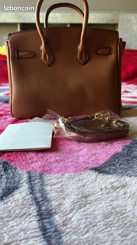 Sac à main en cuir véritable marron 25cm (image 2)