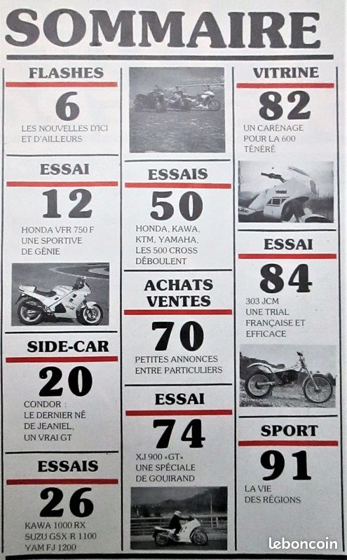 Moto Flash 76 HONDA 750 VFR Suzuki 1100 GSXR Ymaha FJ 1200 Kawasaki 1000 RX 500 Cross Honda 500 CR KTM 500 2T Kawasaki 500 KX Yamaha 490 YZ GOUIRAND (image 2)