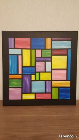 Tableau abstrait linéaire et géométrique multicolore