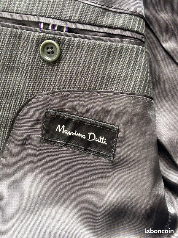 Blazer Veste de Costume Massimo Dutti Homme Gris Rayures Noires Taille 52 (image 7)