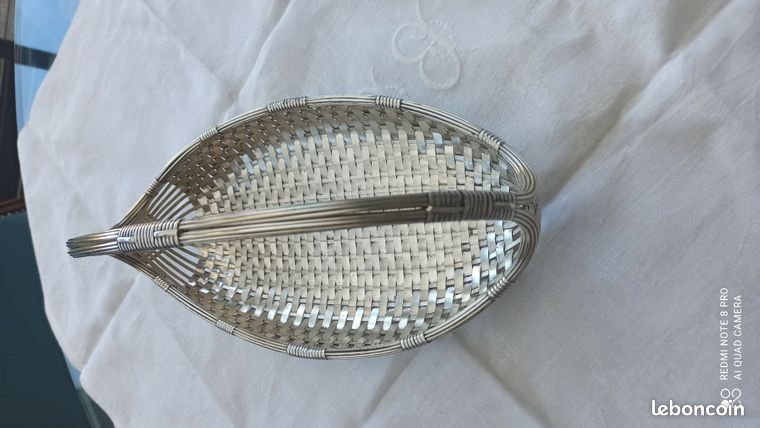 Corbeille Métal Argenté – Panier Déco Fait Main – 19x19x5 Cm