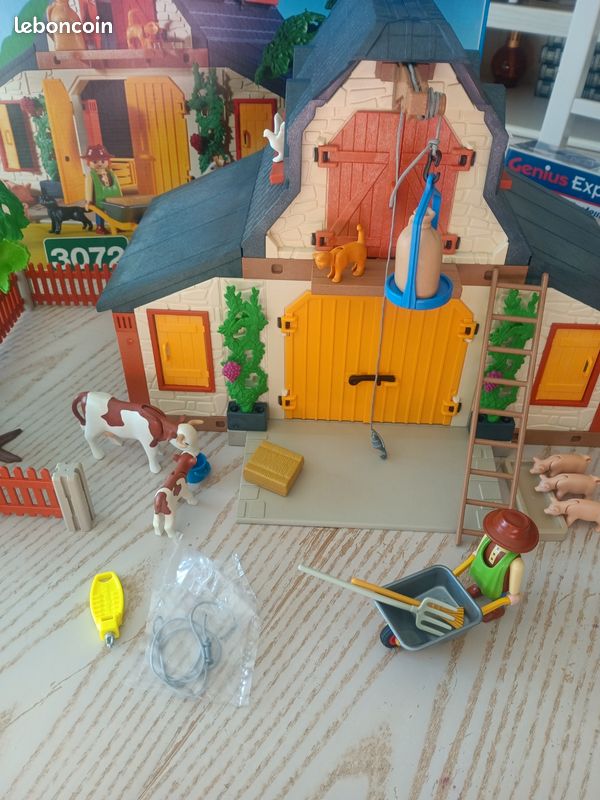 Lot Playmobil Vintage Ferme Country 1999 - Fermier, Brouette, Fourche, Set 3072, Occasion