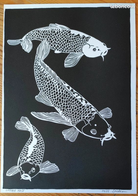 Carpes koïs, linogravure originale signée Spada (image 2)
