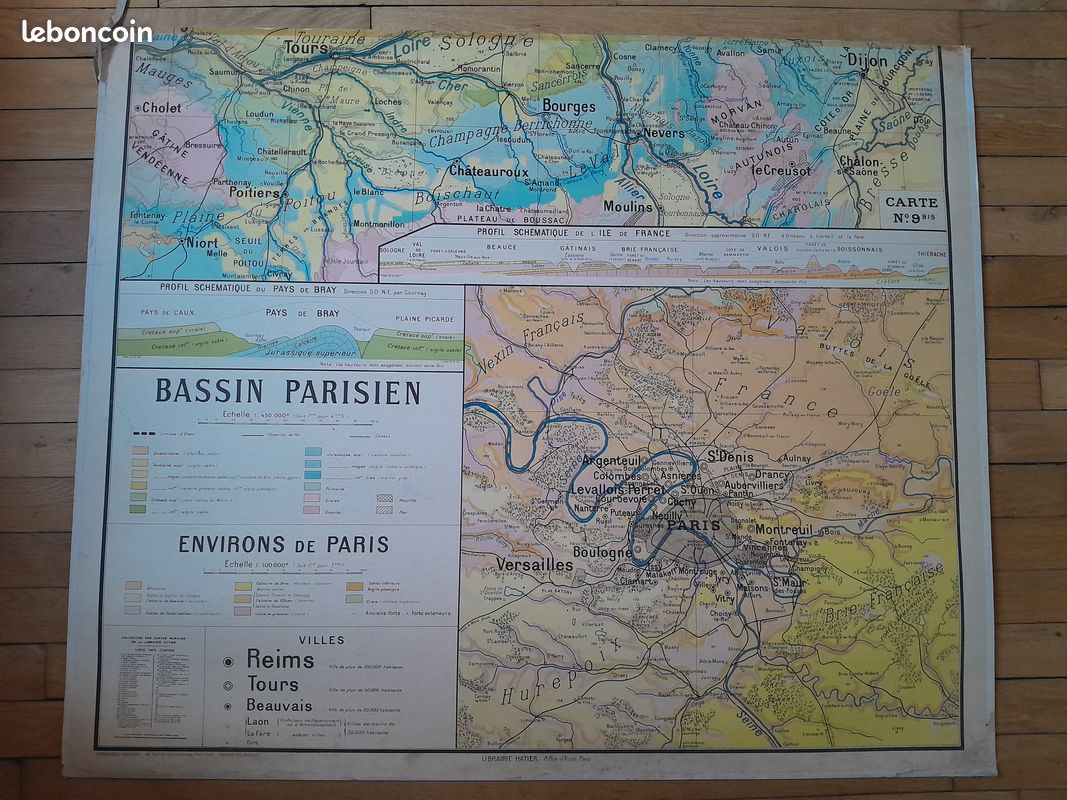 PS2 Ancienne carte scolaire Hatier Les régions naturelles de France - N°9 -9Bis (carte double) Bassin Parisien par Paul Kaeppelin (image 7)