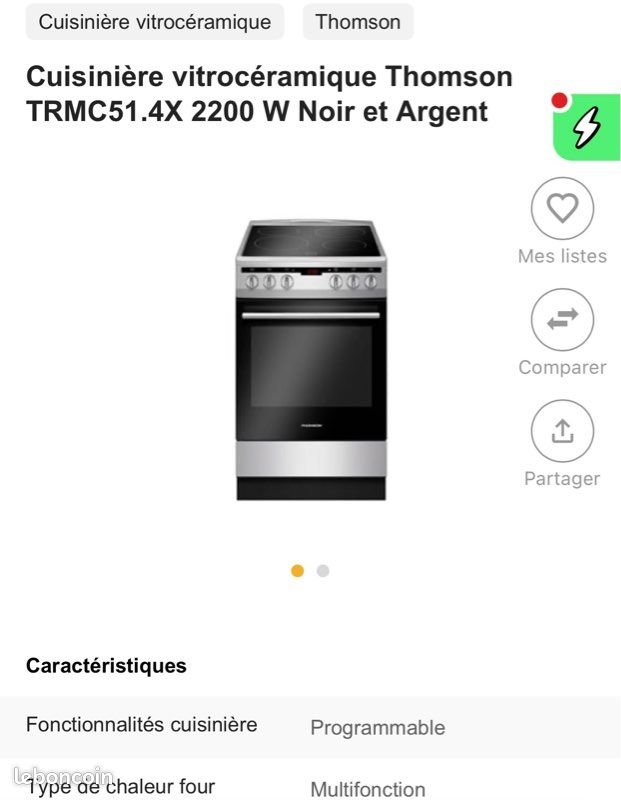 Cuisinière vitrocéramique Thomson TRMC51.4X 2200 W Noir et Argent (image 12)