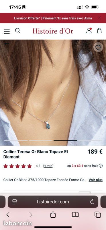Collier Teresa en or blanc Topaze et diamant (image 6)