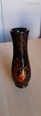 Vase Vietnamien En Rotin Et Bois - Décor Artisanal - Occasion