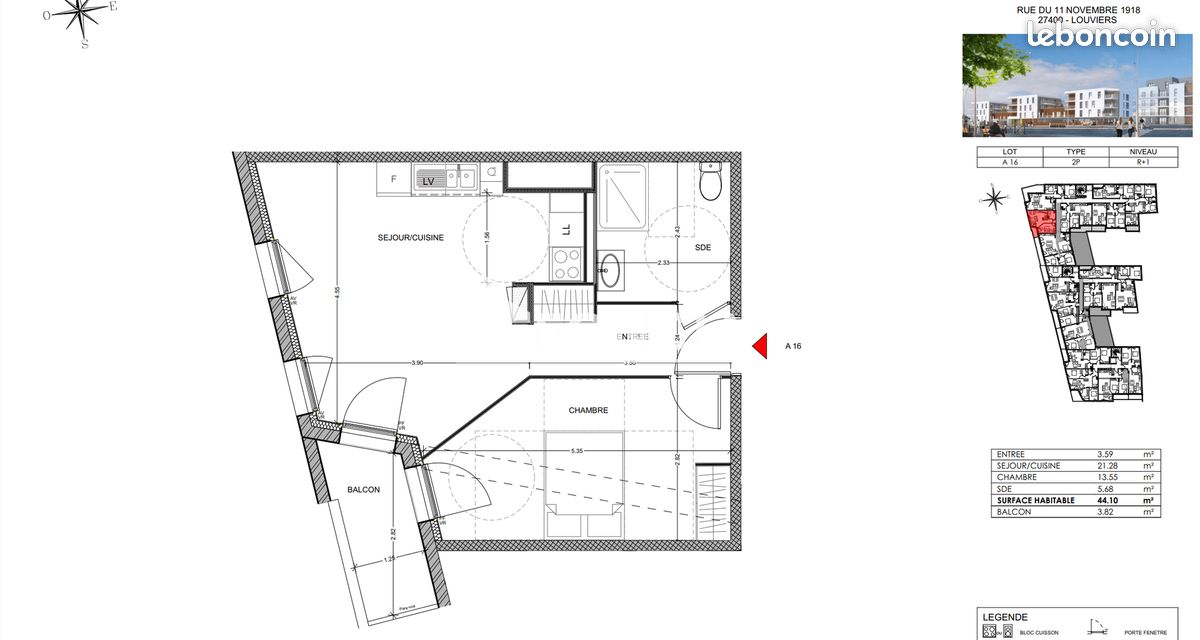 Appartement 2 pièces 44 m² · à Louviers · 44 m² · 579 €/mois