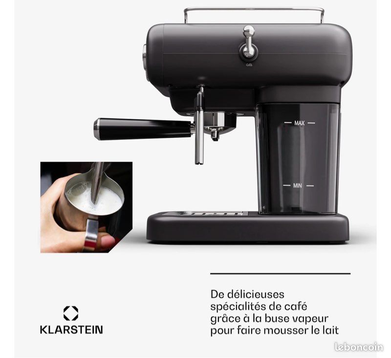 Klarstein Petite Cafetiere avec Mousseur de Lait, 1.8L, Machines à Café