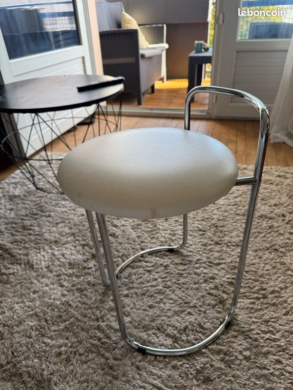 Tabouret, vintage, design, blanc et inox (image 3)